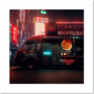 Cyberpunk Tokyo Ramen Food Truck Posters and Art